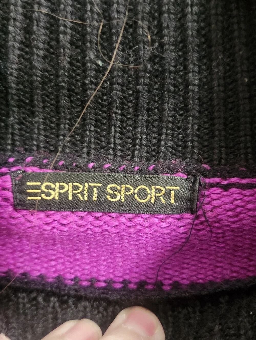 Esprit Sport Vintage Black & Magenta Oversized M-XL Mock Neck Sweater 80s Vintag